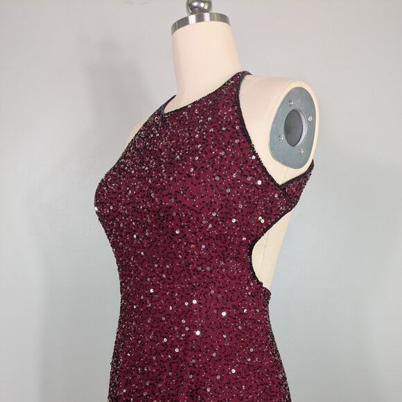 Scala Prom Dress Maxi Gown L Red Black Vintage Bead Silk Glam Holiday Y2K 90s - Picture 6 of 12